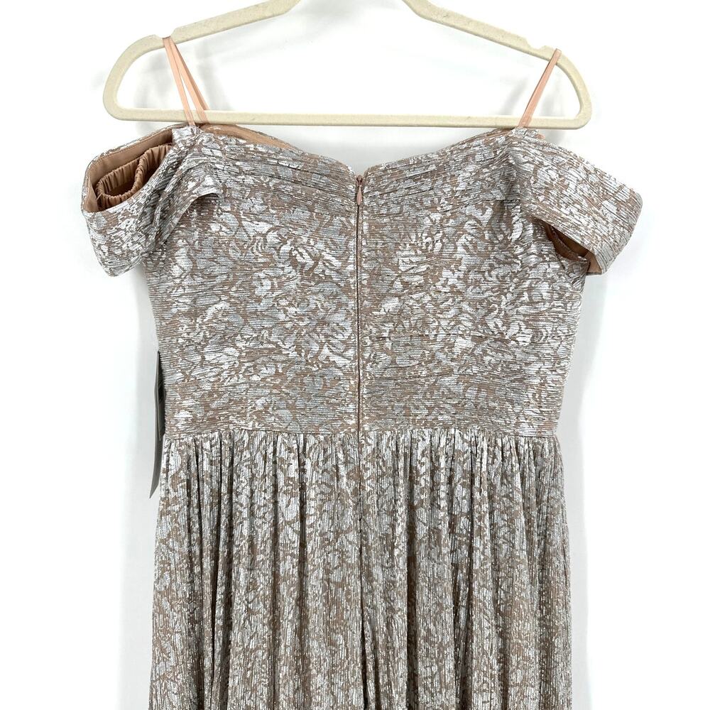 Aidan Mattox Women's Silver Gold Off The Shoulder Metallic Gown Size 10 - Picture 6 of 11